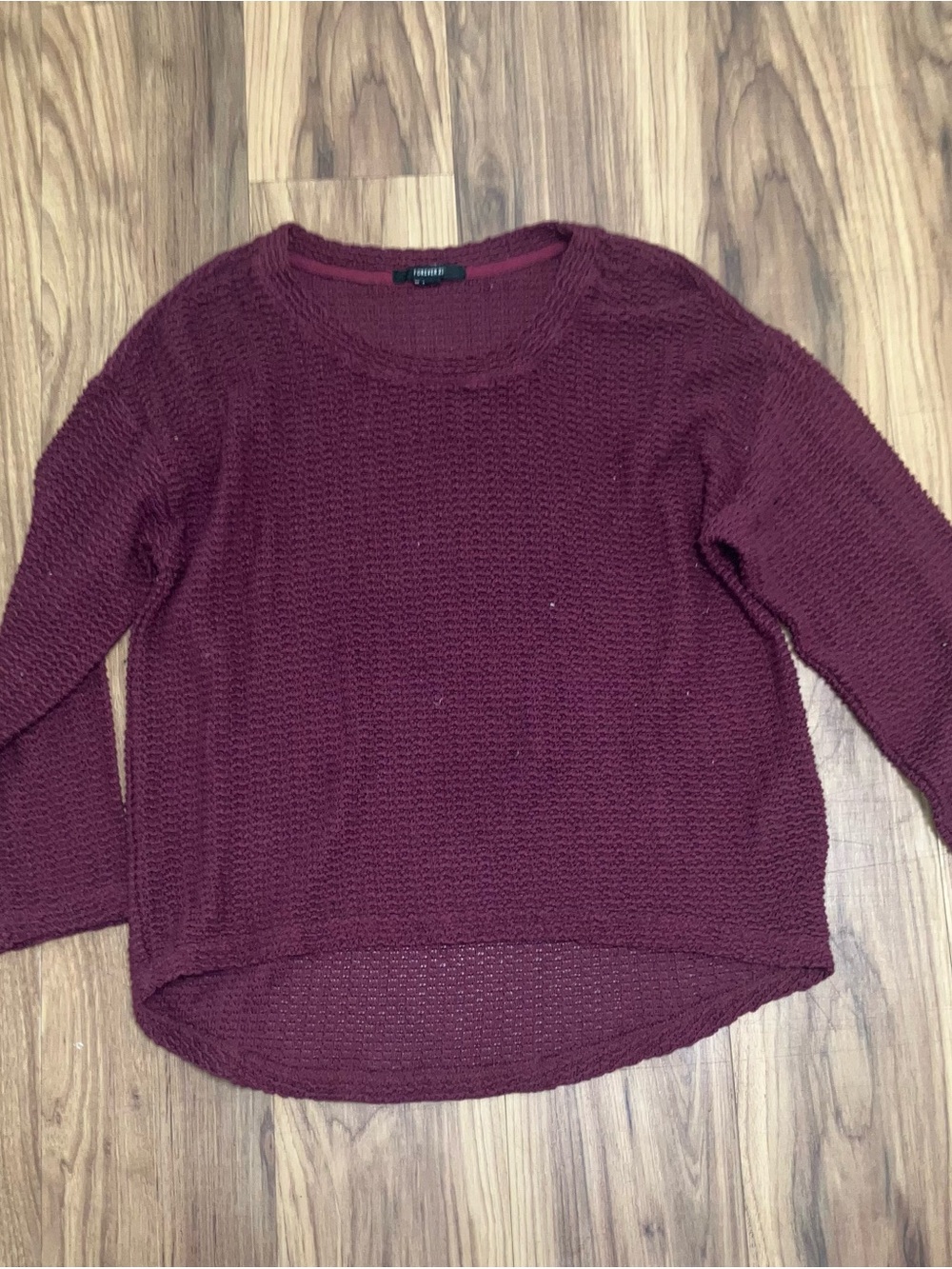Forever 21 Maroon Crewneck Textured Knit Sweater